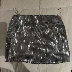 Oak and Fort Silver Sequin Mini Skirt